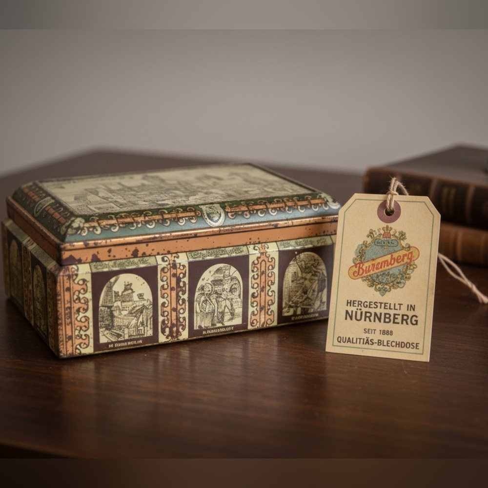 Vintage E. Otto Schmidt Nuremberg Lebkuchen Tin Chest Large Collectible